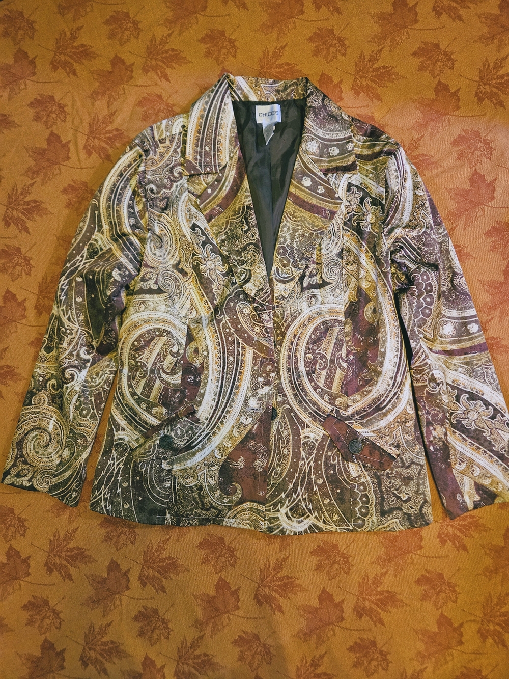 Vintage Funky Chico's Brown Paisley Print Single-Button Blazer
